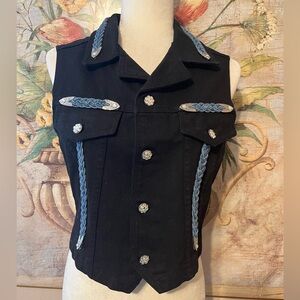 Sz S Watch LA Vintage 90’s Boho Western Black Denim Vest Rodeo